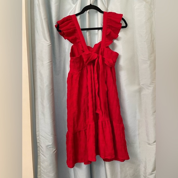 Red Ruffle Sleeve Dress - Picture 2 of 8